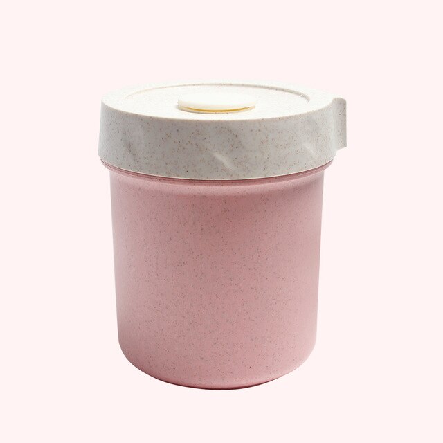 400ML Wheat Straw Soup Cup Breakfast Porridge Lunch Box Microwaveable Leak-proof Sealed Plastic Pot with Lid Food Holder