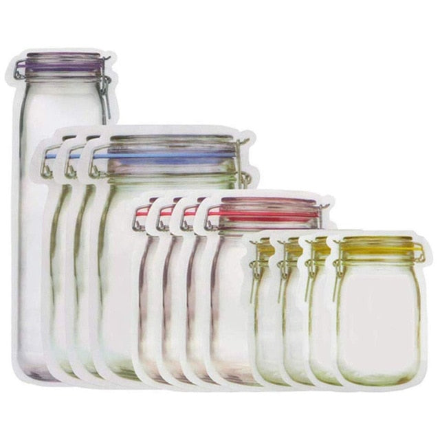 10/12Pcs Zipper Mason Jar Bottles Bags Seal Fresh Food Nuts Cookies Storage Bag Home Kitchen Dispenser Accessories