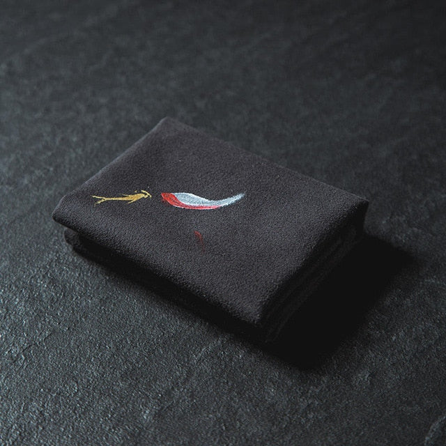 Vintage Embroidered Table Napkins Tea Towel Fish Plum Flower Teapot Dish Cleaning Towels Wedding Tea Ceremony Accessory 30x30cm